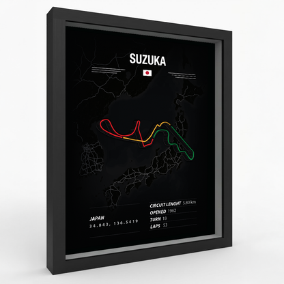 Suzuka - Mapa do Circuito de Corrida em Moldura - F1 e Sim Racing