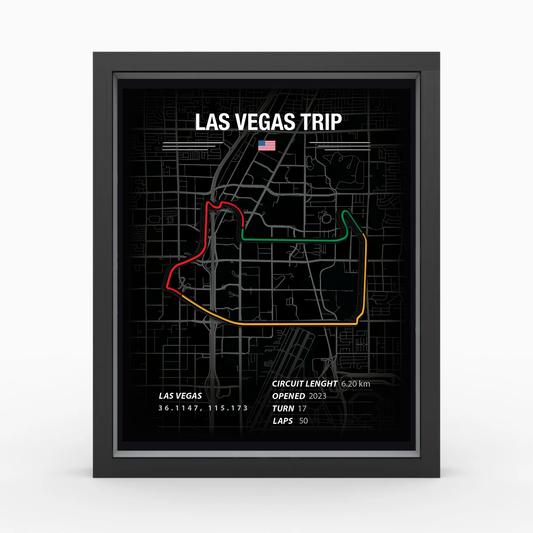 Las Vegas - Racing Circuit Map Frame – Premium Wood Wall Art
