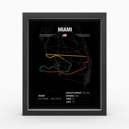Miami- Racing Circuit Map Frame – Premium Wood Wall Art