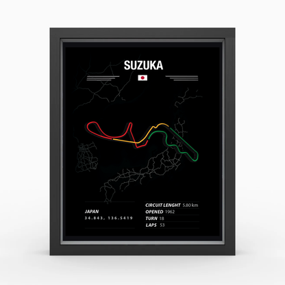 Suzuka - Mapa do Circuito de Corrida em Moldura - F1 e Sim Racing