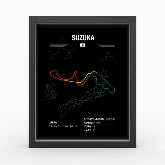 Suzuka - Racing Circuit Map Frame – Premium Wood Wall Art